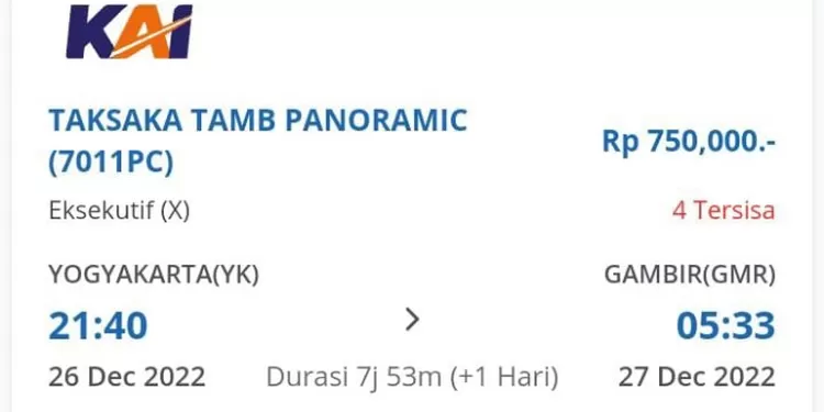 Harga promo tiket Kereta Pnoramic.