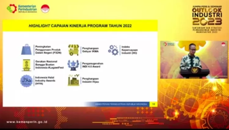Sejumlah capaian kinerja program 2022 dari Kementerian Perindustrian diuraikan Menperin Agus Gumiwang Kartasasmita pada acara Jumpa Pers Akhir Tahun 2022 dan Seminar Outlook Industri 2023 di Jakarta