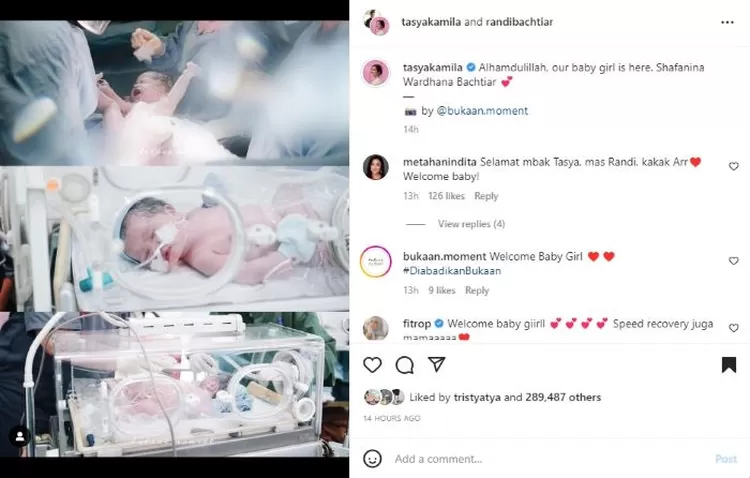 Tasya Kamila mengunggah di instagramnya kabar bahagian dengan foto anak keduanya setelah melahirkan pada Minggu (1/1/2023)