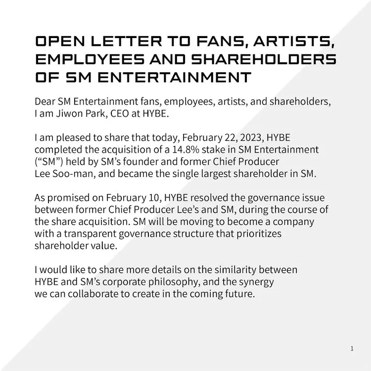 HYBE Resmi Jadi Pemegang Saham Terbesar Di SM Entertainment - Kvibes