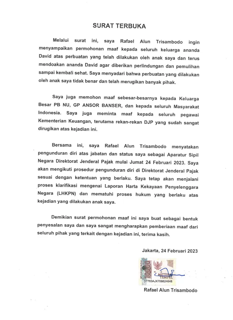 Surat Terbuka Rafael Alun Trisambodo