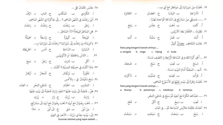 Uji Kompetensi Semester 2 Bahasa Arab kelas 6