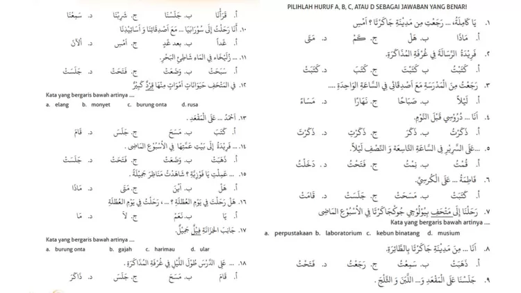 Uji Kompetensi Semester 2 Bahasa Arab kelas 6 halaman 83 84 85 86 87 88