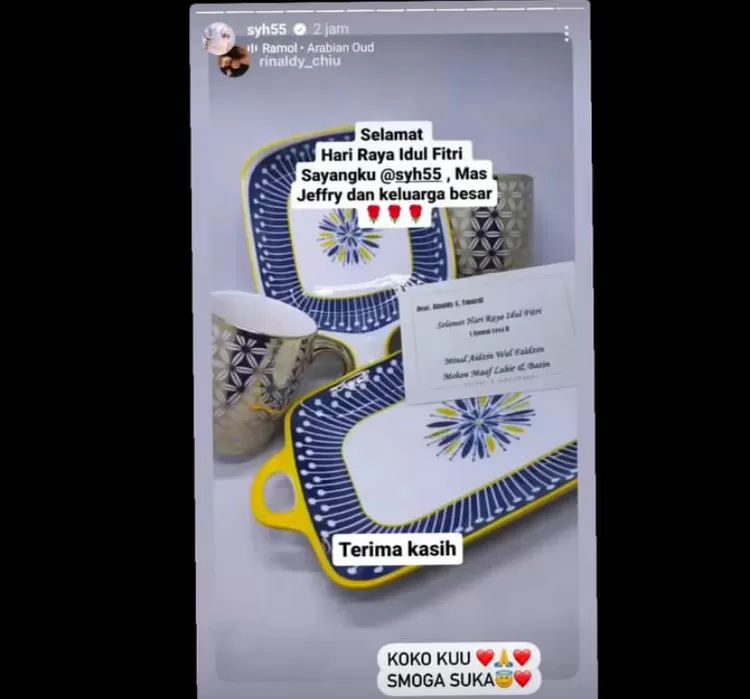 hampers pemberian Aisyahrani, adik Syahrini berupa set keramik kepada seorang teman