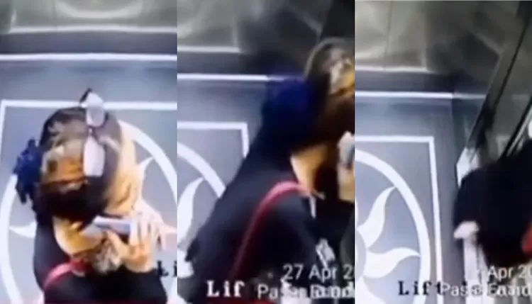ilustrasi wanita (korban) sebelum jatuh kedasar lift Bandara Kualanamu, yang sebelumnya nampak panik /Tangkapan Layar Instagram.com@andreli_48