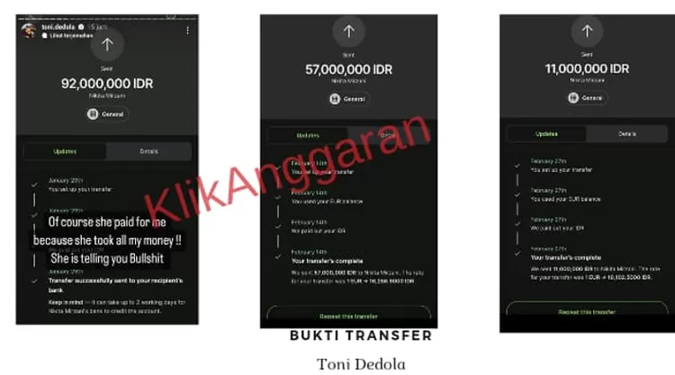 Bukti Transfer Toni Dedola