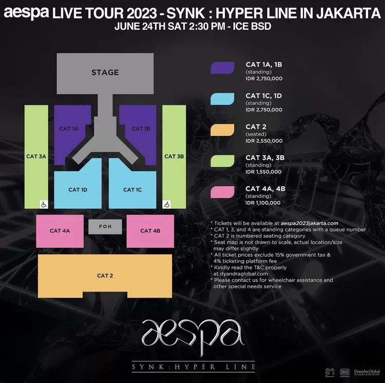 Seat plan dan harga tiket konser aespa di Jakarta