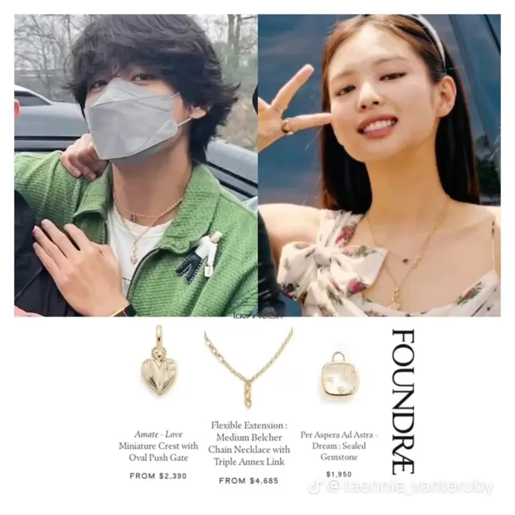 V BTS dan Jennie BLACKPINK diduga mengenakan kalung yang sama