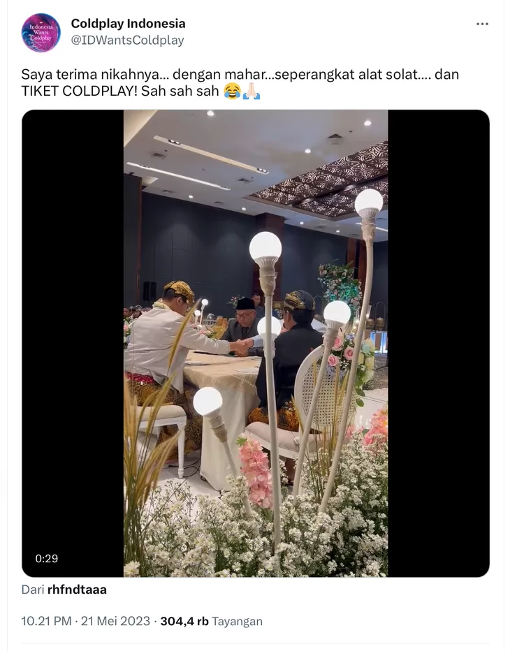 Tiket Konser Coldplay jadi mahar
