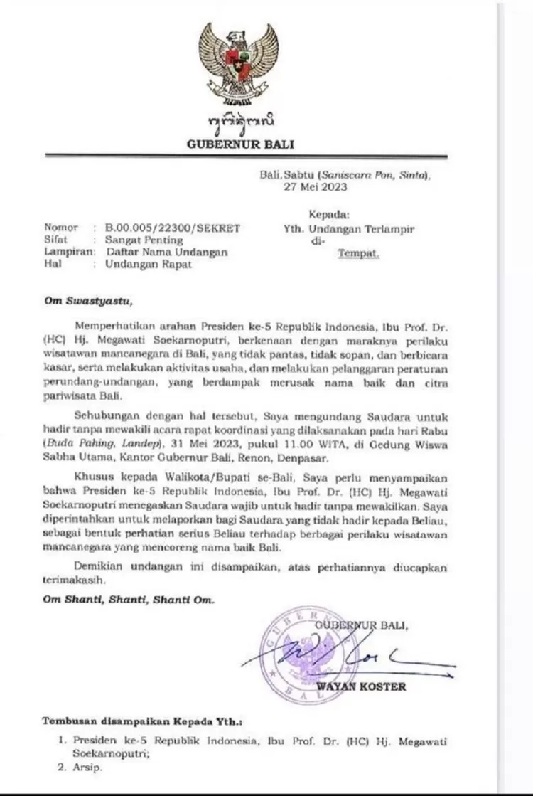  Surat Resmi Gubernur Bali Undang Bupati/Wali Kota Se-Provinsi