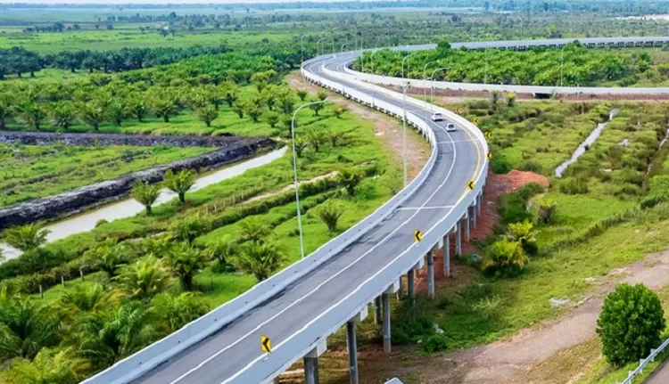 Gambaran proyek pembangunan Jalan Tol Indralaya - Prabumulih di Sumatera Selatan.