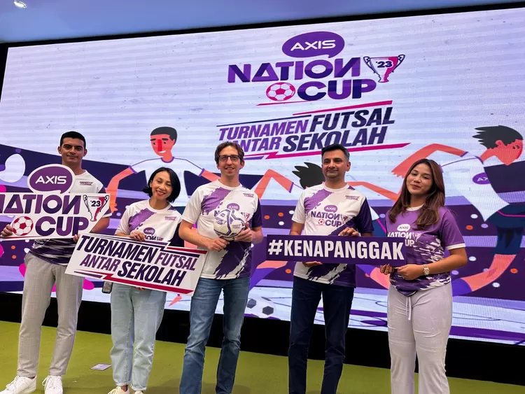 Acara peluncuran turnamen futsal AXIS Nation Cup 2023 tingkat SMA di Jakarta, Selasa (2/8). 