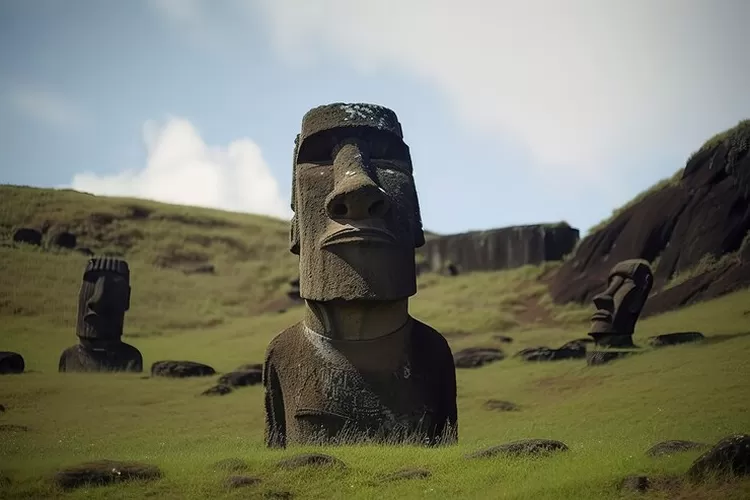 Salah satu patung Moai di pulau Paskah