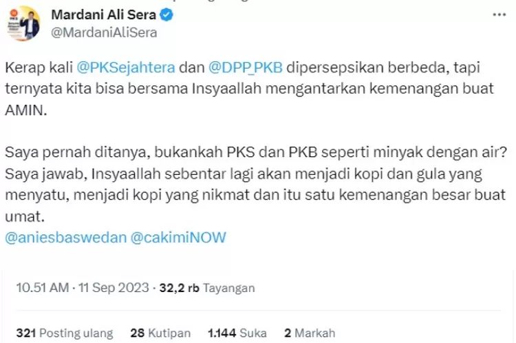 Pernyataan Mardani Ali Sera tentang restu PKS untuk Anies Baswedan dan Muhaimin Iskandar