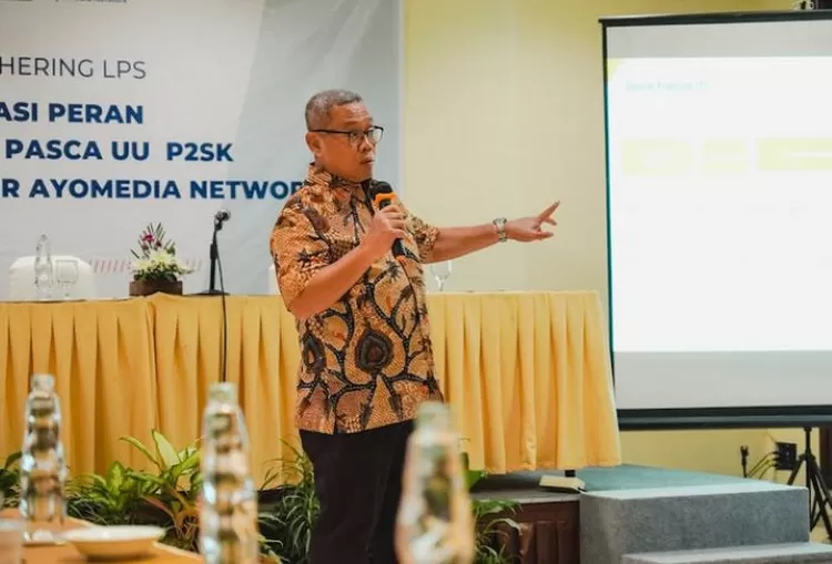 Ahli Kantor Persiapan PRP dan Hubungan Kelembagaan LPS, Jarot Mahendro dalam acara Sosialisasi Peran dan tugas LPS Pasca UU P2SK dan Gathering Editor Ayomedia Network di Laras Asri Resort, Salatiga, pada Kamis, 17&nbsp;Agustus&nbsp;2023.