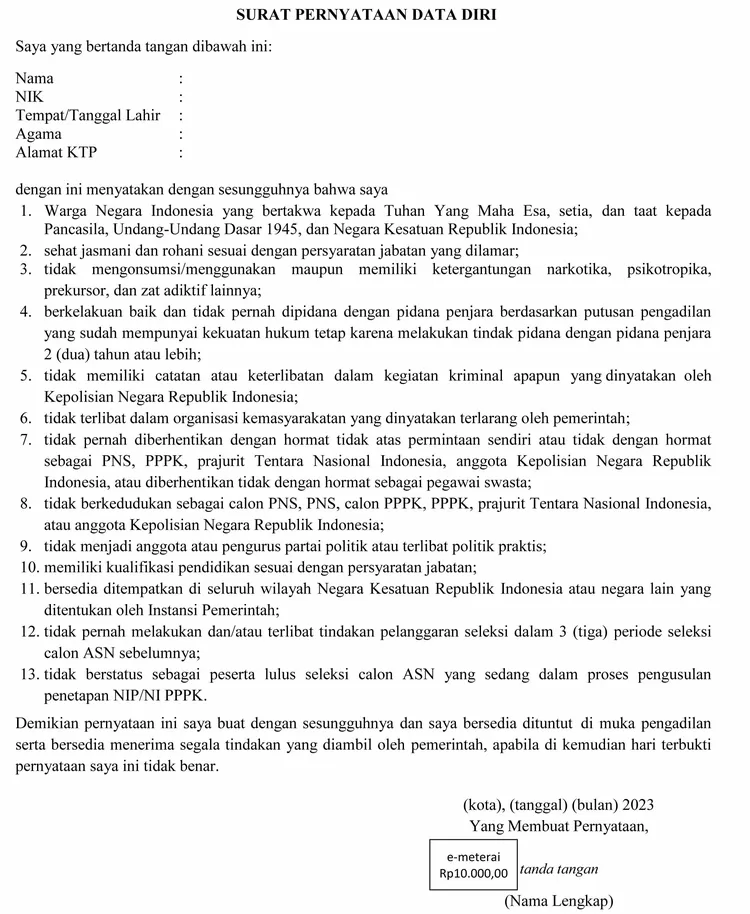 Contoh Format Resmi Surat Lamaran Dan Surat Pernyataan Cpns Kemendikbud 2023 Ini Bengkulu 3800