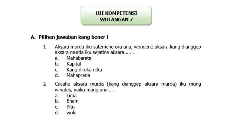 Kunci Jawaban Bahasa Jawa Kelas 8 Halaman 138 : Uji Kompetensi Wulangan ...