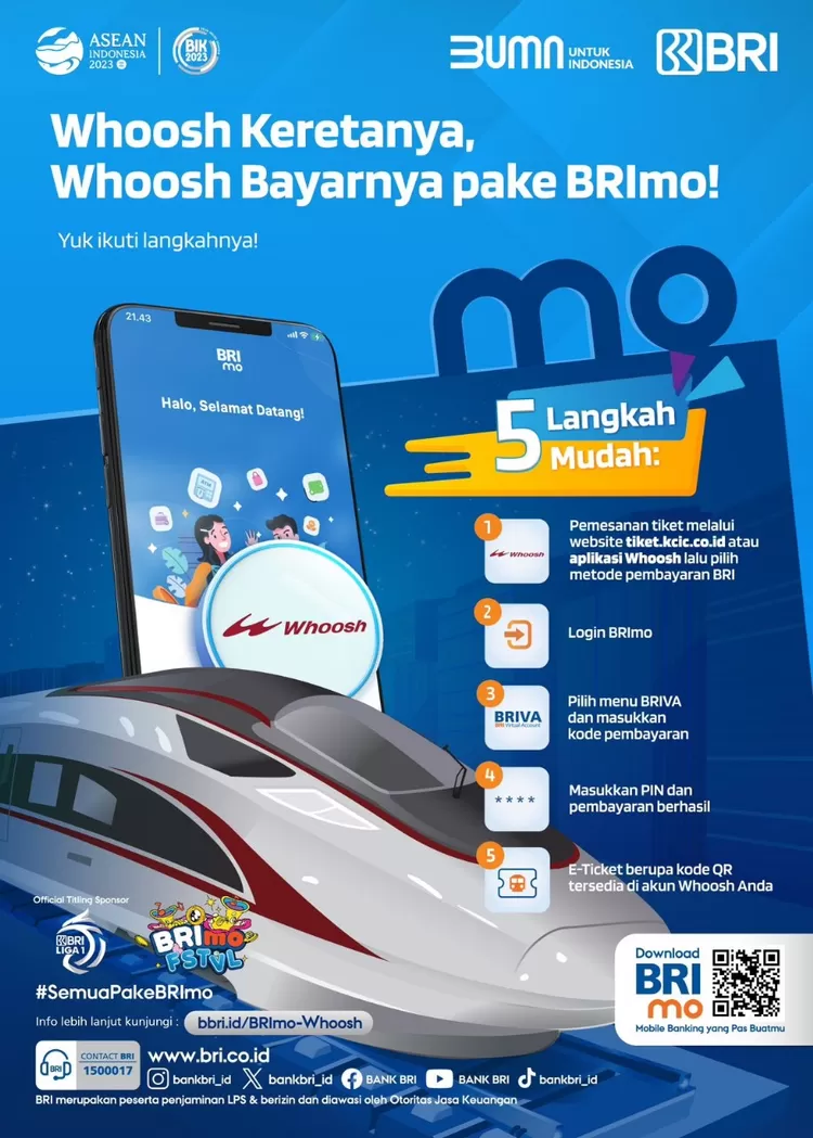 Lewat BRImo, BRI siapkan promo tiket Kereta Cepat Whoosh.