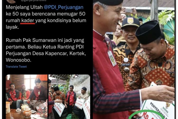Unggah Cuitan Rehap Rumah Kader PDIP Berlogo Baznas, Ganjar Pranowo auto Dihujat!