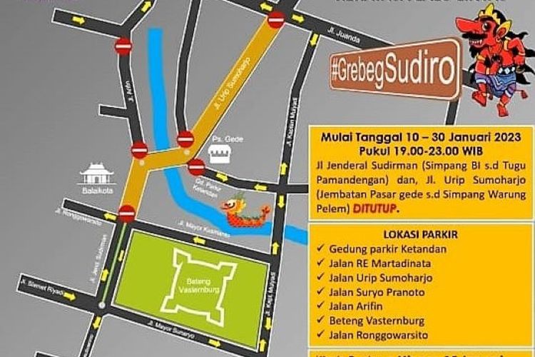 Info Lalu Lintas Solo: Grebeg Sudiro 2023, Jalan Jenderal Sudirman-Urip Sumoharjo Ditutup Tiap Malam