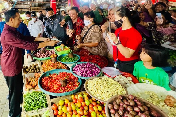 Pastikan Tingkat Inflasi, Presiden RI Temui Pedagang di Pasar Cek Harga Sembako