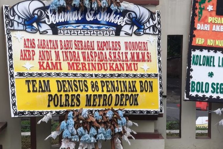 Kapolres Wonogiri Dapat Karangan Bunga Nyeleneh dari Densus 86 Penjinak Bon