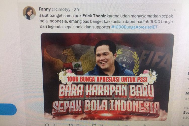 Emang pas banget kalo @erick thohir dapat 1000 bunga, selamatkan sepakbola Indonesia