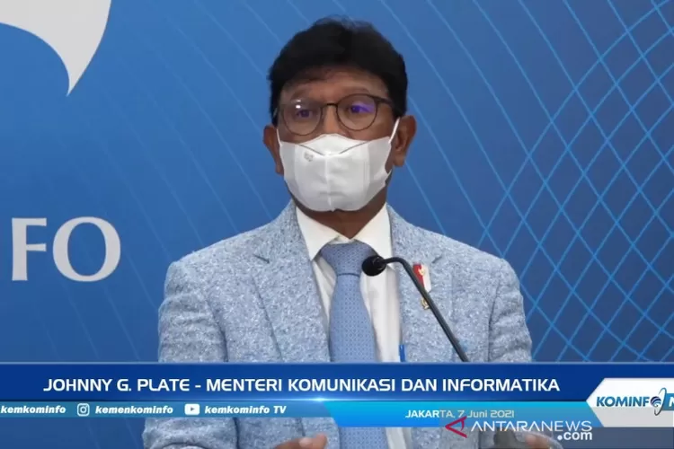 Foto dokumen: Tangkapan layar saat Menteri Komunikasi dan Informatika Johnny G Plate memberi pernyataan dalam jumpa pers yang digelar virtual, Senin (7/6/2021) (ANTARA/Fathur Rochman)