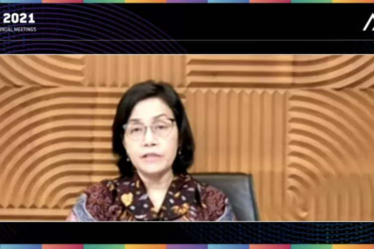 Tangkapan layar Menteri Keuangan Sri Mulyani Indrawati dalam acara Bruegel&rsquo;s Annual Meetings 2021 di Jakarta, Rabu (1/9/2021) ((ANTARA/AstridFaidlatulHabibah))