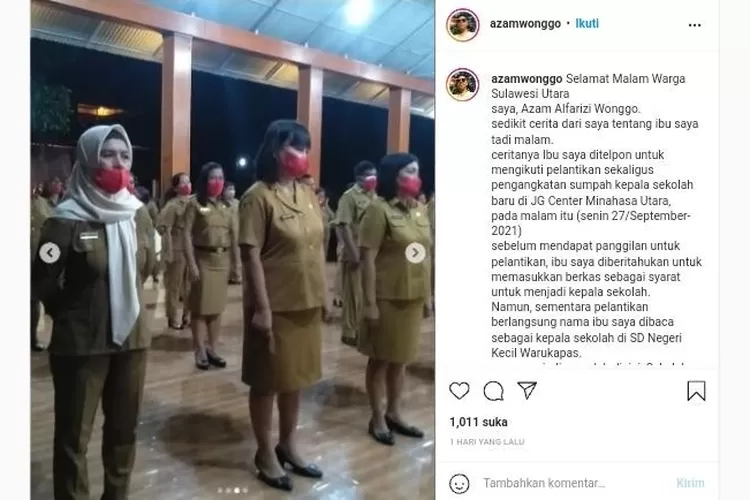 Tangkapan layar postingan akun Instagram Azam Alfarizi Wonggo (IG/@azamwonggo)