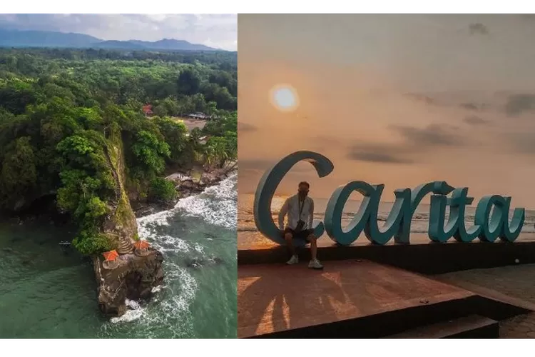 Pantai Batu Karang (kiri) dan sunset dari Pantai Carita. (Instagram/@panorama_banten)