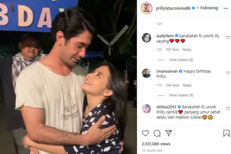 Prili Latuconsina dan Reza Rahardian dalam acara perayaan ulang tahun ke-25 sang aktris (Tangkap layar Instagram/@prillylatuconsina96)