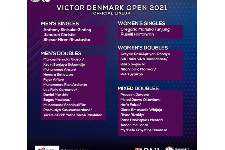 Jadwal dan Sususnan Pemain Indonesia Pada Ajang Victor Denmark Open 2021 (Instagram/@badminton.ina)