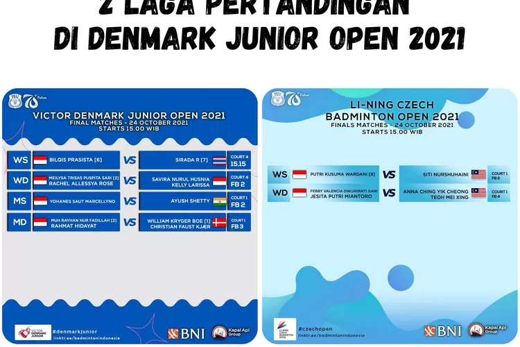 Kemenangan Tim Junior Indonesia di Final Pada Victor Denmark Junior Open 2021 dan Czech Open 2021 (kolase foto akun Instagram @badminton.ina)