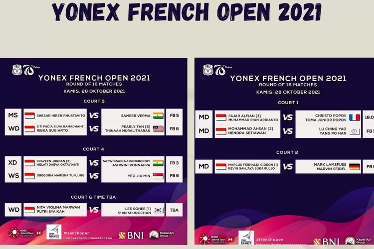 Babak 16 Besar Yonex French Open 2021, Berikut Line-Up dan Pemain Indonesia (kolase foto Instagram dari akun @badminton.ina)