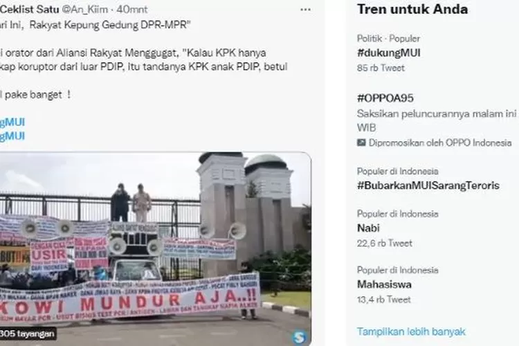 Tangkapan layar sebuah akun Twitter dukung MUI (Tangkapan layar Twitter)