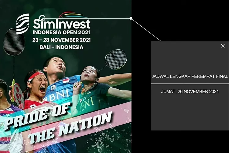 Line-Up Pertandingan Perempat Final Indonesia Open 2021 (tangkap layar YouTube Sobadminton)