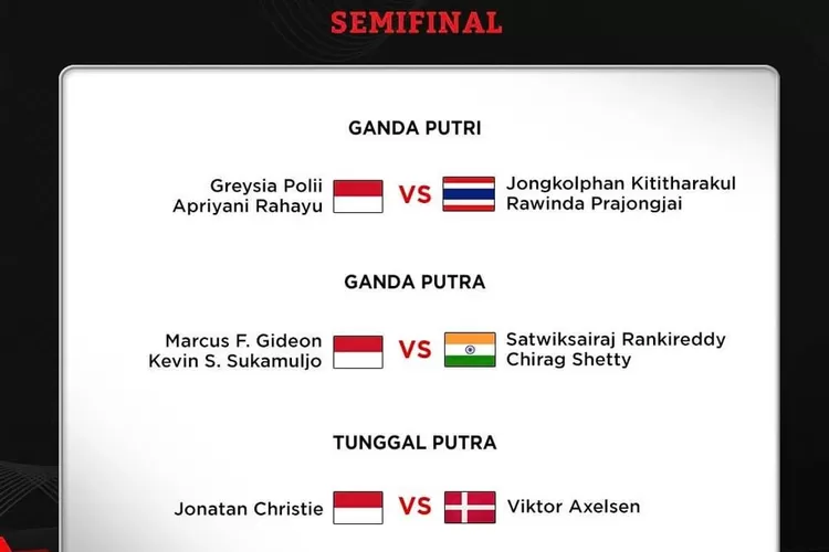 Line-up Pertandingan Semi Final Indonesia Open 2021 (IG @pbdjarumofficial)