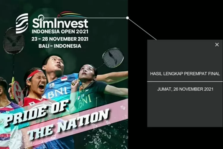 Hasil Babak Perempat Final Indonesia Open 2021 (IG @badminton.ina)