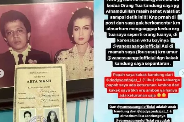 Duduk Perkara Akta Nikah Orang Tua Vanessa Angel (Instagram @viralsosmed_)