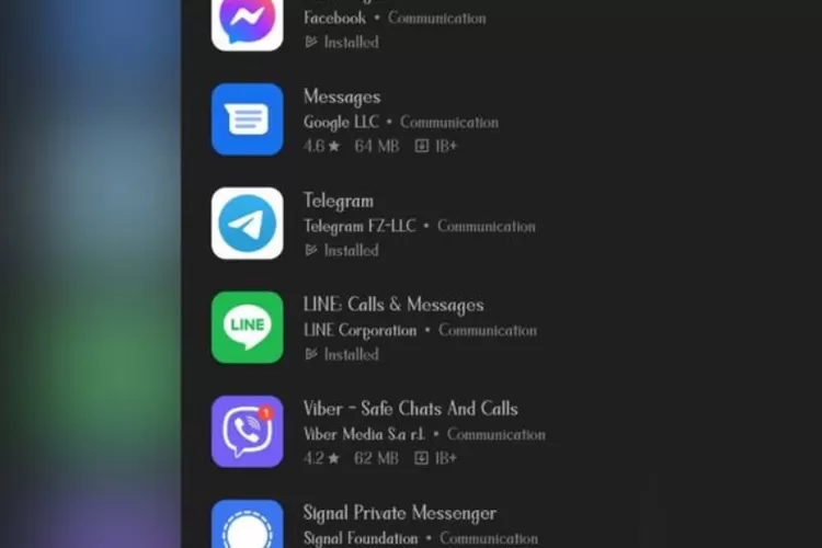 Berbagai Aplikasi Pesan di Google Play Store salah satunya WhatsApp dan iMessage yang dikatakan oleh FBI memberikan banyak mereka informasi (Tangkapan layar Google Play Store di HP Android/Zulkifli Awik)
