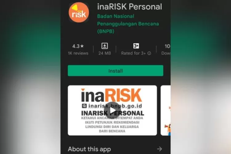 Aplikasi inaRISK BNPB, ((Tangkapan layar aplikasi di Google Play Store))