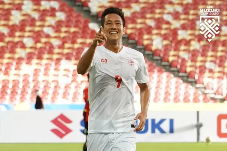 Than Paing setelah mencetak gol ke gawang Timor Leste pada pertandingan grup A piala AFF Suzuki Cup 2020 (Instagram@affsuzukicup )