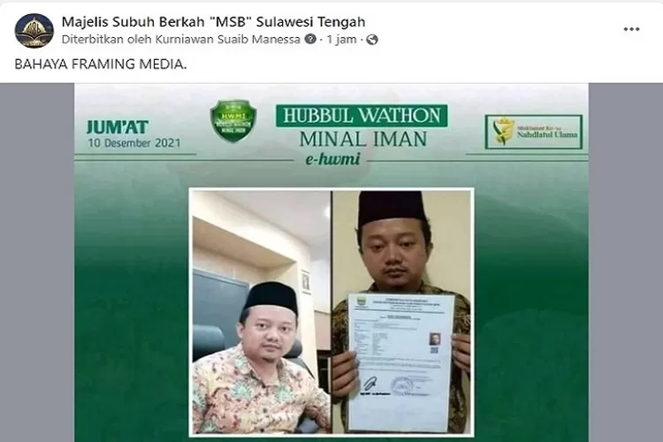 Postingan di Halaman Facebook yang mengklarifikasi kejadian pemerkosaan oleh Herry bukanlah di Pesantren. (Tangkapan Layar Facebook @Majelis Subuh Berkah "MSB" Sulawesi Tengah)
