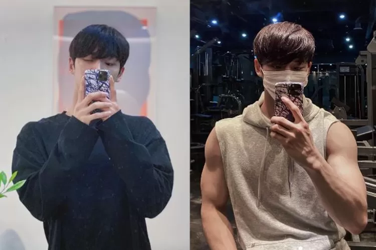 Hongseok PENTAGON, anggota grup idol yang diminta agensinya untuk berhenti bentuk badan berotot (Kolase Instagram/@_hongseokie)