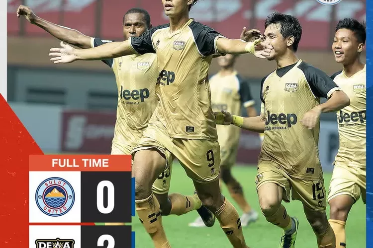 Kemenangan Dewa United atas Sulut United pada pertandingan grup Y perempat final liga 2 2021 (Instagram dari akun @liga2match)