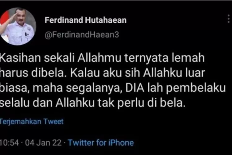 Status Ferdinand Hutahaean yang kontroversial di Twitter. (republika.co.id)