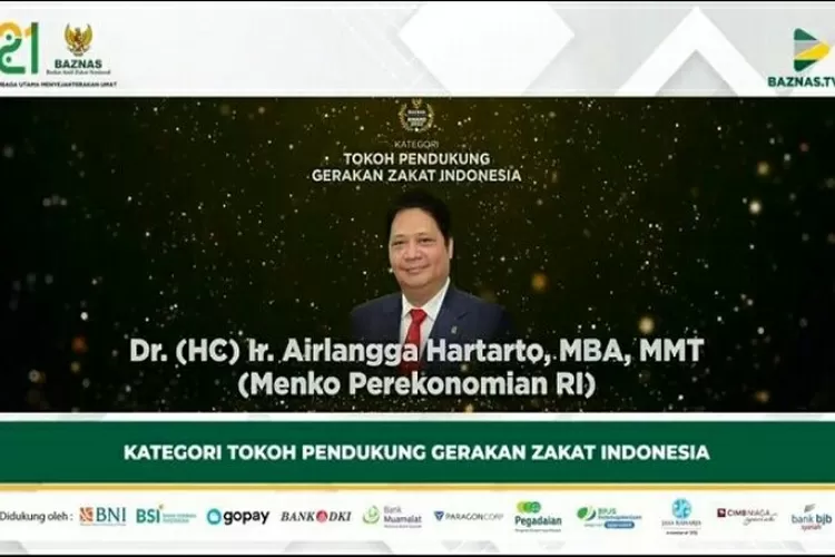 Airlangga Hartarto, tokoh penggerak Zakat Nasional  (Screenshot BAZNAS.)