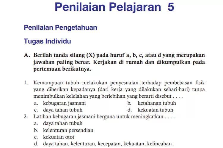 Kunci Jawaban PJOK Kelas 7 SMP/MTs Halaman 207 208 Pilihan Ganda ...