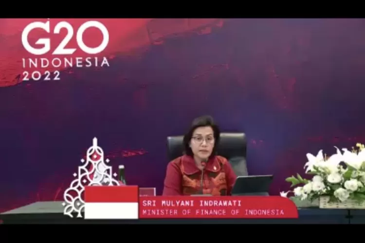 Menteri Keuangan Sri Mulyani Indrawati dalam konferensi pers Presidensi G20 Indonesia di Jakarta, Jumat (18/2/2022).  (ANTARA/AstridFaidlatulHabibah)